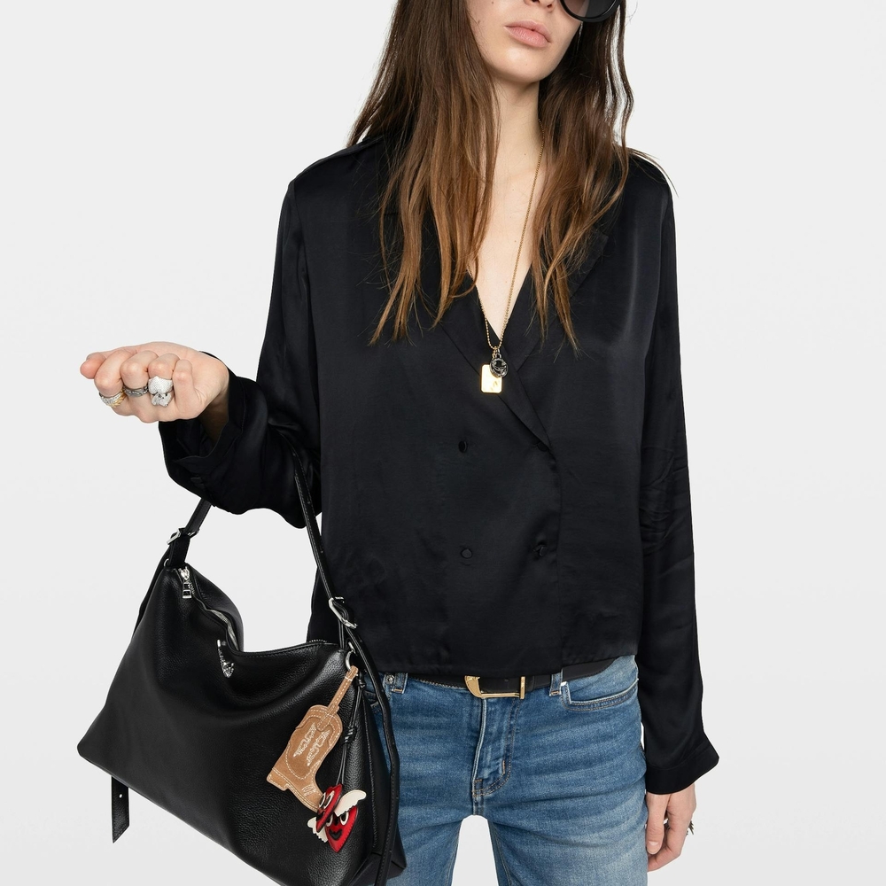 Zadig & Voltaire Black Satin Button-Front Blouse